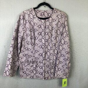 Chi by Falchi Jacket Womens XL Gray Purple Snakeskin Print Genuine Leather Lined